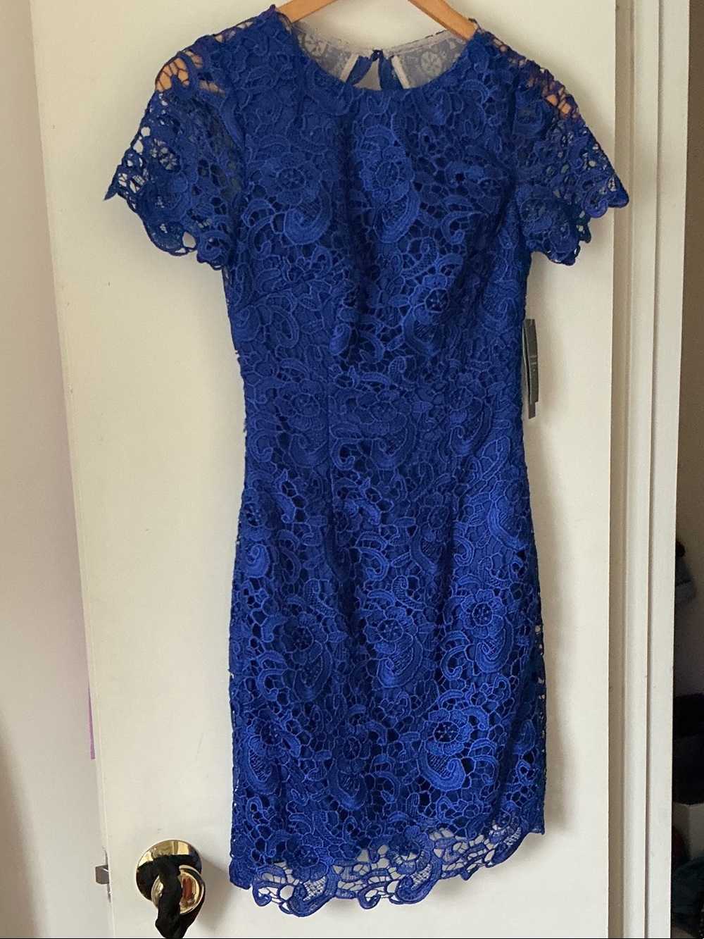 AQUA FROM BLOOMINGDALES Women's Royal Blue Lace Sheath Dress